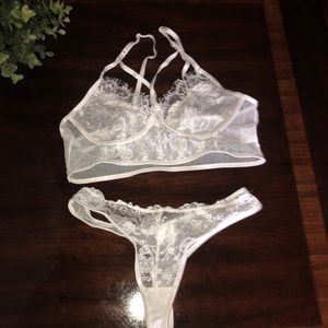 Two piece white lace lingerie set